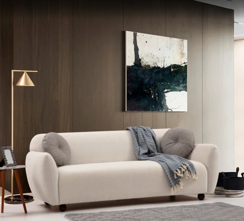 Simple And Elegance 3 Seater Sofa With Off-white Linen Fabric, Mumbai, Navi Mumbai, Thane, Pune, India
