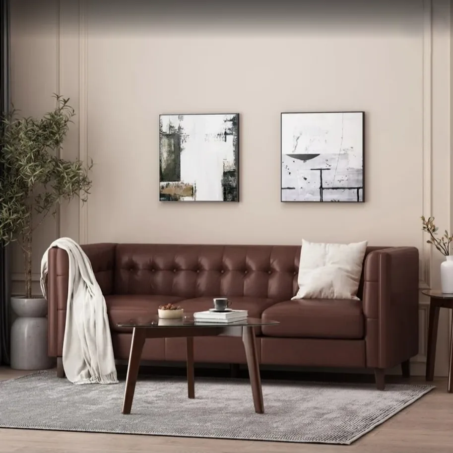3 Seater Sofa With Back Chesterfield In Premium Brown Leather, Mumbai, Navi Mumbai, Thane, Pune, India